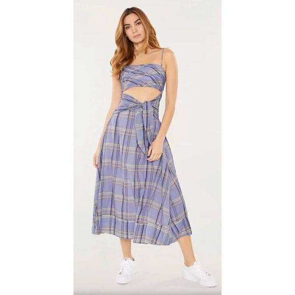 Cinq a Sept 5a7 Loise Purple Plaid MIDI Dress NWT Size 0 - Picture 1 of 10